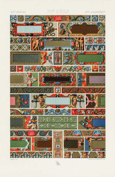 16th Century pattern. 1888 edition Lornement Polychrome by Albert Racine 1825–1893. by IStockHistory com