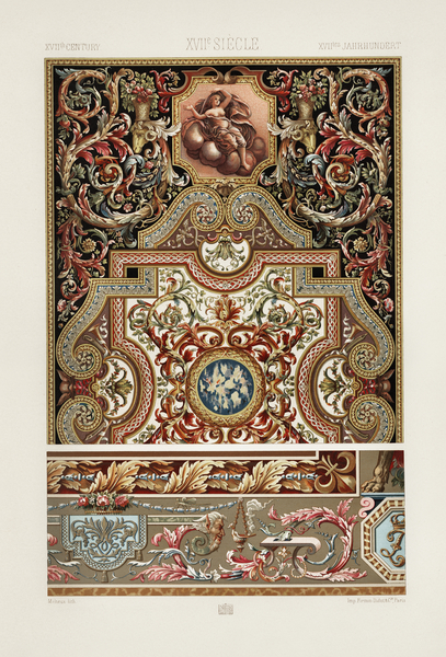 17th Century pattern. 1888 edition Lornement Polychrome by Albert Racine 1825–1893. by IStockHistory com