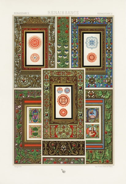 Renaissance pattern. 1888 edition Lornement Polychrome by Albert Racine 1825–1893. by IStockHistory com