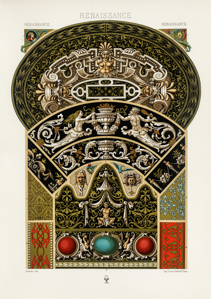 Renaissance pattern. 1888 edition Lornement Polychrome by Albert Racine 1825–1893. by IStockHistory com