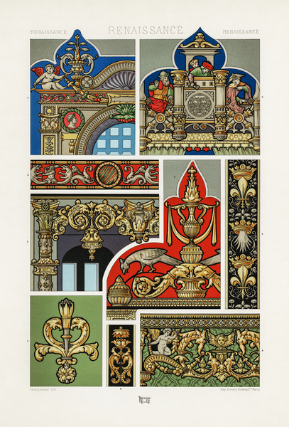 Renaissance pattern. 1888 edition Lornement Polychrome by Albert Racine 1825–1893. by IStockHistory com