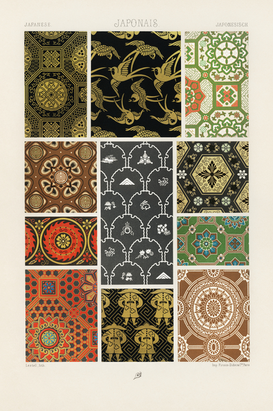 Japanese pattern. 1888 edition Lornement Polychrome by Albert Racine 1825–1893. by IStockHistory com