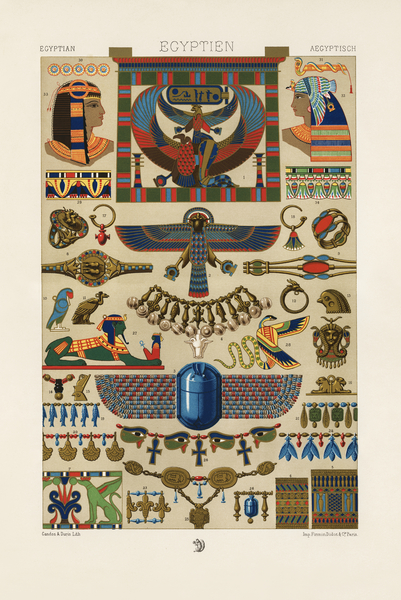 Egyptian pattern. 1888 edition Lornement Polychrome by Albert Racine 1825–1893. by IStockHistory com