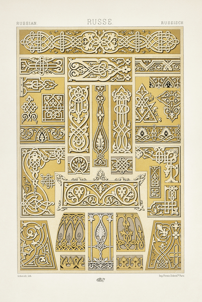 Russian pattern. 1888 edition Lornement Polychrome by Albert Racine 1825–1893. by IStockHistory com