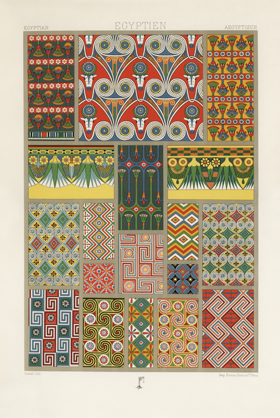 Egyptian pattern. 1888 edition Lornement Polychrome by Albert Racine 1825–1893. by IStockHistory com