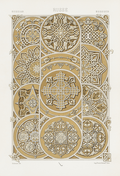 Russian pattern. 1888 edition Lornement Polychrome by Albert Racine 1825–1893. by IStockHistory com
