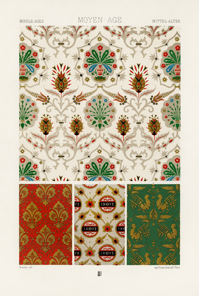 Middle-Ages pattern. 1888 edition Lornement Polychrome by Albert Racine 1825–1893. by IStockHistory com