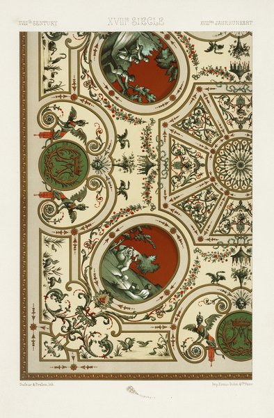 18th Century pattern. 1888 edition Lornement Polychrome by Albert Racine 1825–1893. by IStockHistory com