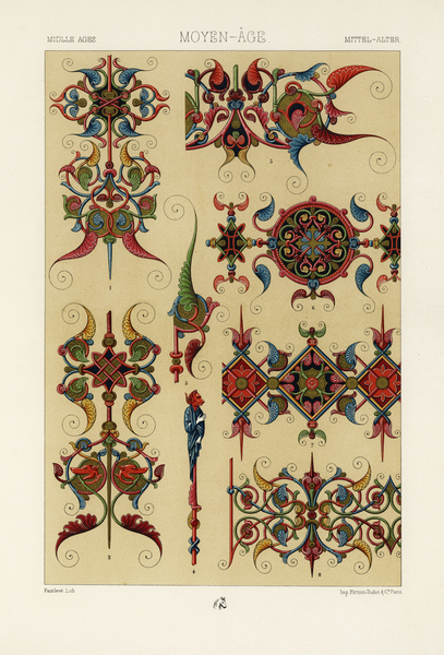 Middle-Ages pattern. 1888 edition Lornement Polychrome by Albert Racine 1825–1893. by IStockHistory com