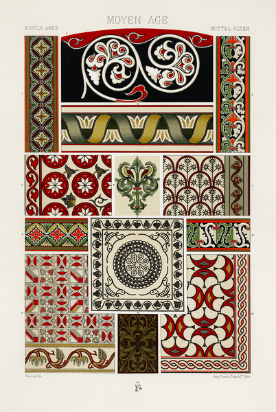 Middle-Ages pattern. 1888 edition Lornement Polychrome by Albert Racine 1825–1893. by IStockHistory com