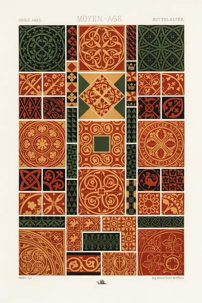 Middle-Ages pattern. 1888 edition Lornement Polychrome by Albert Racine 1825–1893. by IStockHistory com