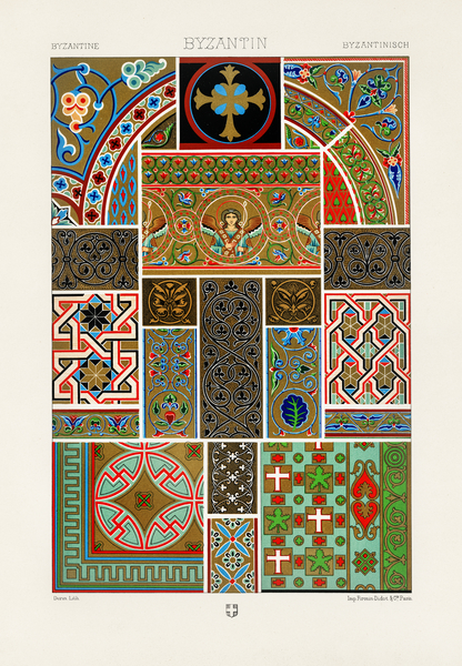Byzantine pattern. 1888 edition Lornement Polychrome by Albert Racine 1825–1893. by IStockHistory com