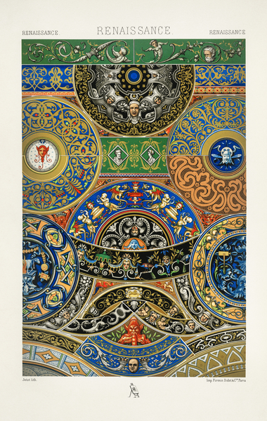 Renaissance pattern. 1888 edition Lornement Polychrome by Albert Racine 1825–1893. by IStockHistory com