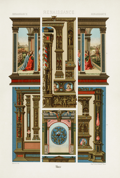 Renaissance pattern. 1888 edition Lornement Polychrome by Albert Racine 1825–1893. by IStockHistory com