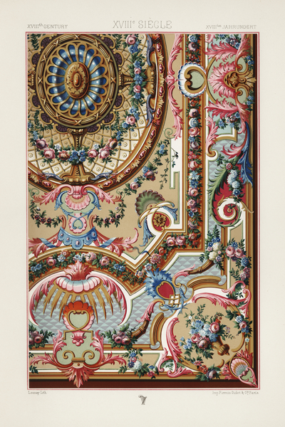 18th Century pattern. 1888 edition Lornement Polychrome by Albert Racine 1825–1893. by IStockHistory com