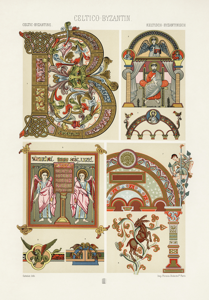Celtic-Byzantine pattern. 1888 edition Lornement Polychrome by Albert Racine 1825–1893. by IStockHistory com