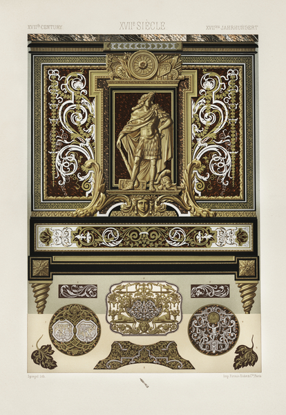 17th Century pattern. 1888 edition Lornement Polychrome by Albert Racine 1825–1893. by IStockHistory com