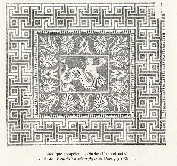 Pompeiian decorative design. 1888 edition Lornement Polychrome by Albert Racine 1825–1893. by IStockHistory com