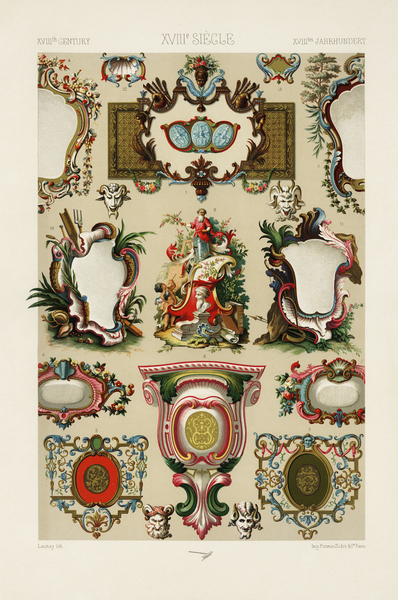 18th Century pattern. 1888 edition Lornement Polychrome by Albert Racine 1825–1893. by IStockHistory com