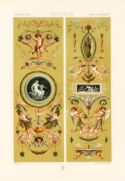 18th Century pattern.  1888 edition Lornement Polychrome by Albert Racine 1825–1893. by IStockHistory com