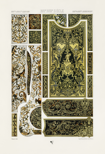 17th and 18th Century pattern. 1888 edition Lornement Polychrome by Albert Racine 1825–1893. by IStockHistory com