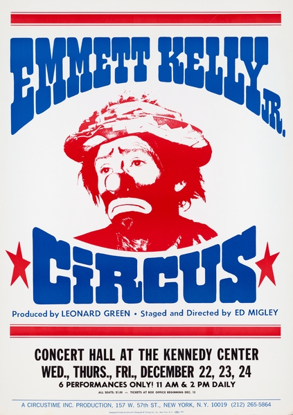 Emmett Kelly Jr. Circus 1860-1930 1905–1970 Artcraft Lithograph Poster by IStockHistory com