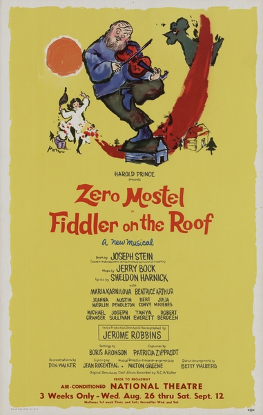 Harold Prince presents Zero Mostel in Fiddler on the roof 1964 Artcraft Lithograph American 1905–1970 by IStockHistory com