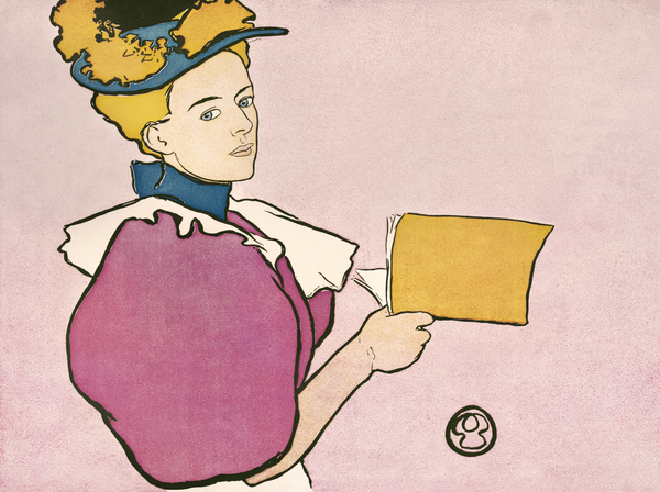 Woman holding book 1896  by Edward Penfield. by IStockHistory com