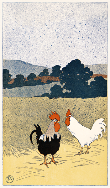 Two roosters in a field 1898  by Edward Penfield by IStockHistory com