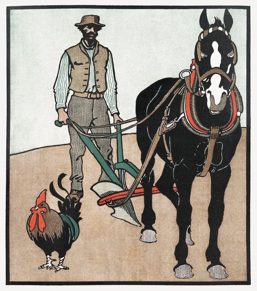 Man with Rooster and Horse ca. 1890-1907 by Edward Penfield by IStockHistory com