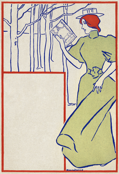 Woman in green dress reading a book 1895 by Edward Penfield by IStockHistory com