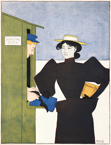Woman picking up bathing suits 1895 by Edward Penfield by IStockHistory com