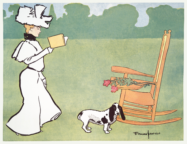 Woman reading in the garden ca. 1890-1907 by Edward Penfield by IStockHistory com