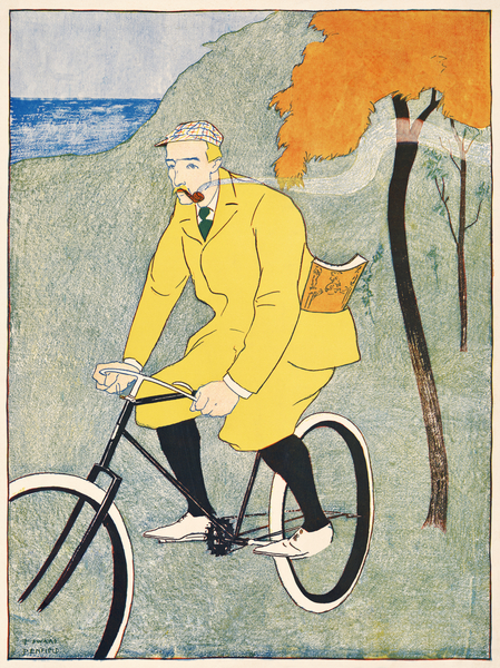 Man riding bicycle 1894 by Edward Penfield. by IStockHistory com