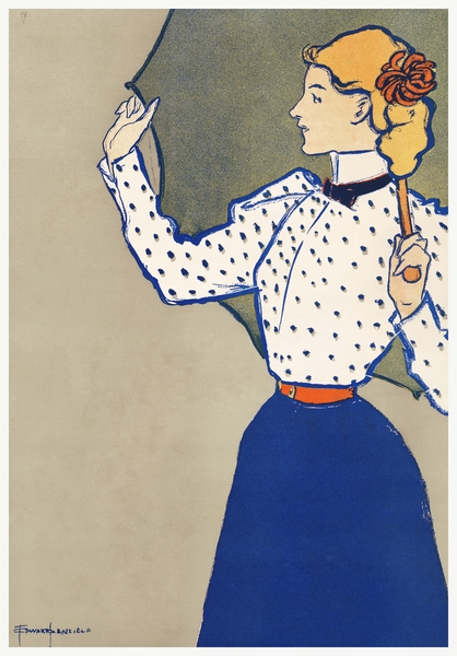 Woman holding umbrella 1897 by Edward Penfield by IStockHistory com