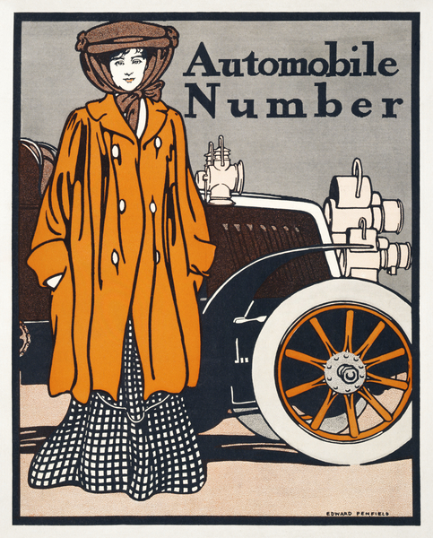 Woman and a vintage car 1903 by Edward Penfield by IStockHistory com