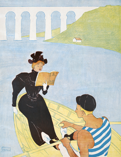 Woman reading in a row boat 1894 by Edward Penfield by IStockHistory com