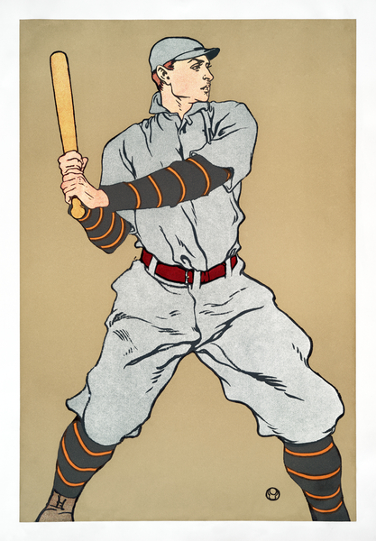 Vintage drawing of a baseball player holding a bat 1908 by Edward Penfield by IStockHistory com