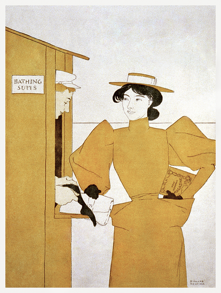 Woman picking up bathing suits 1895 by Edward Penfield by IStockHistory com