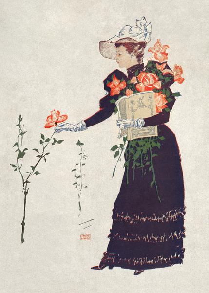 Woman picking up flowers 1893 by Edward Penfield by IStockHistory com