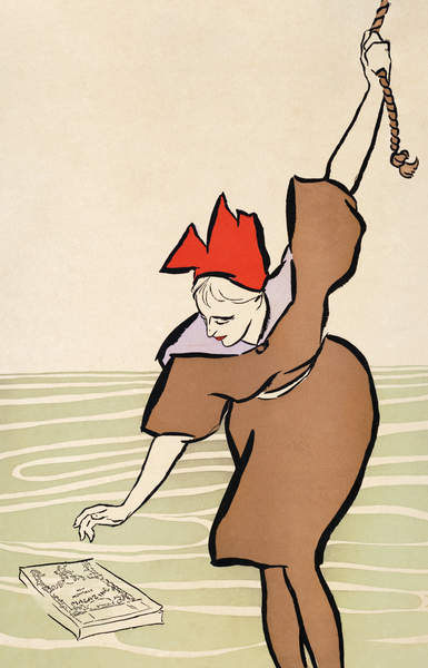 Woman picking up book 1894 by Edward Penfield by IStockHistory com
