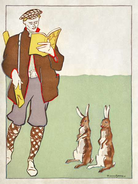 Man reading a book with Hares 1895 by Edward Penfield by IStockHistory com