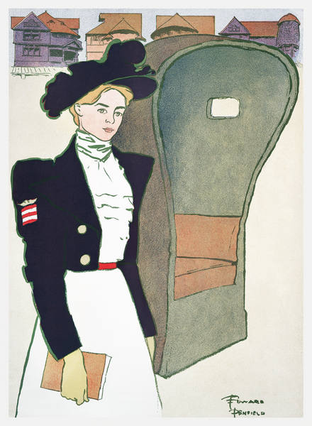 Woman holding book ca. 1890-1907 by Edward Penfield by IStockHistory com