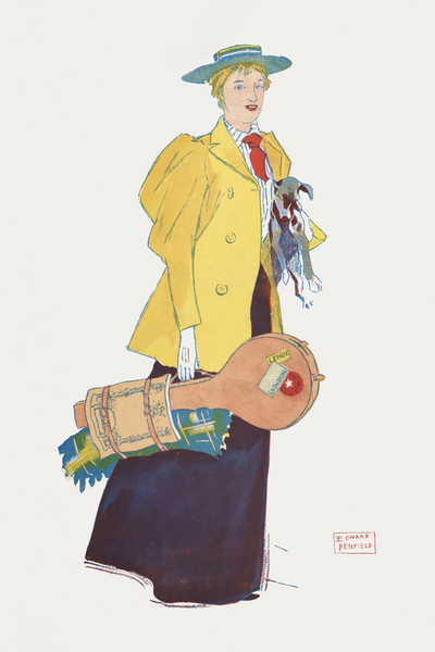 Woman holding dog and stuffs 1893 by Edward Penfield by IStockHistory com