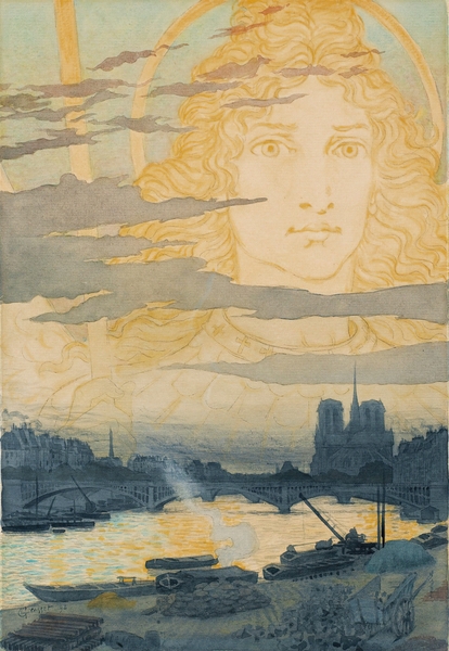Sainte Geneviève Veillant Sur Paris 1898 Illustration by Eugène Samuel Grasset by IStockHistory com