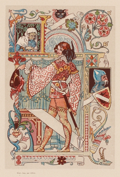 Chevalier inscrit dans une enluminure Illustration by Eugène Samuel Grasset by IStockHistory com