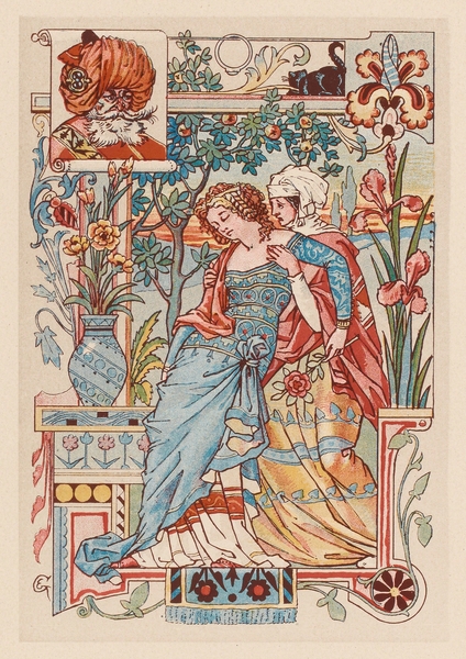 Femme assoupie dans les bras de sa servante Illustration by Eugène Samuel Grasset by IStockHistory com