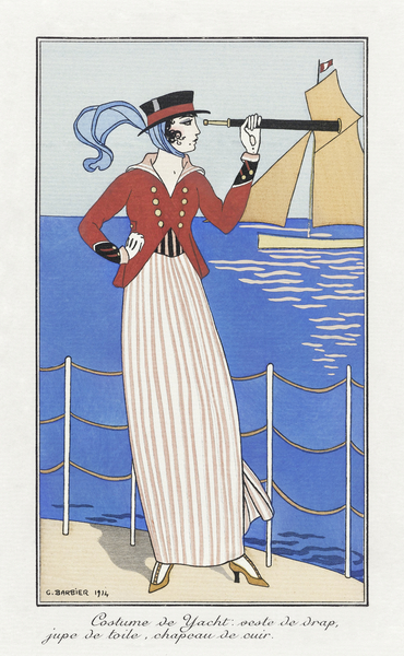 Costumes Parisiens No.164: Costume de Yacht from Journal des Dames et des Modes 1914 fashion illustration  by George Barbier.  by IStockHistory com