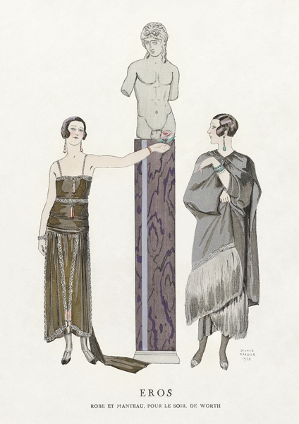 Eros. Robe et manteau pour le soir de Worth 1924 fashion illustration  by George Barbier.  by IStockHistory com