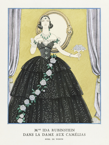 Mme Ida Rubinstein dans la dame aux cam&eacutelias / Robe de Worth from Gazette du Bon Ton. Art- Modes & Frivolit&eacutes No. 5 1923 fashion illustration by George Barbier.  by IStockHistory com